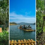 Visitors enjoying eco tourism activities in Periyar Tiger Reserve Thekkady including boating trekking and bamboo rafting