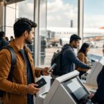 International traveler checking documents at airport before flying to India for Air Suvidha Form requirements
