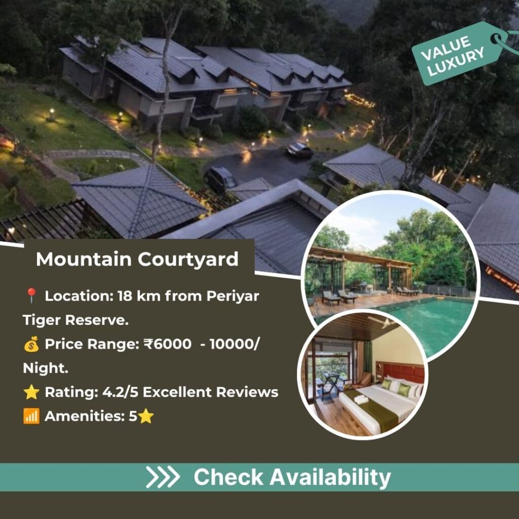The Mountain Courtyard premium resort and swimming pool in Thekkady
