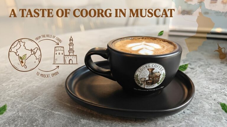 A Muscat cafe - Freshly roasted Coorg coffee and latte at Coorg Cafe in Muscat, Oman