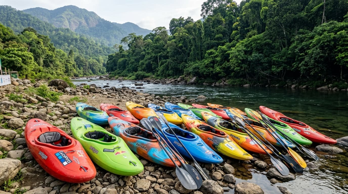 Kayaks ready for Malabar River Festival 2026 white-water kayaking championship