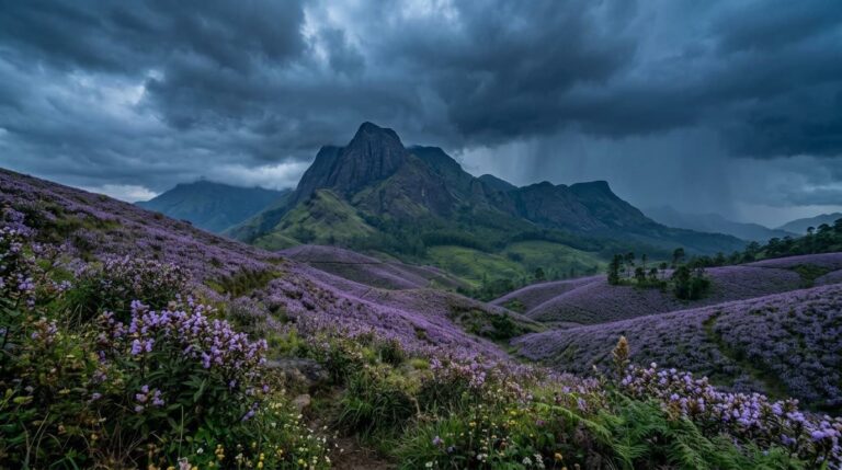 Chokramudi covered in Neelakurinji Munnar flowers during the 2026 Munnar bloom